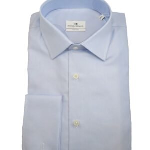 Camisa Clássica Azul de Algodão Popeline Punho Duplo 1